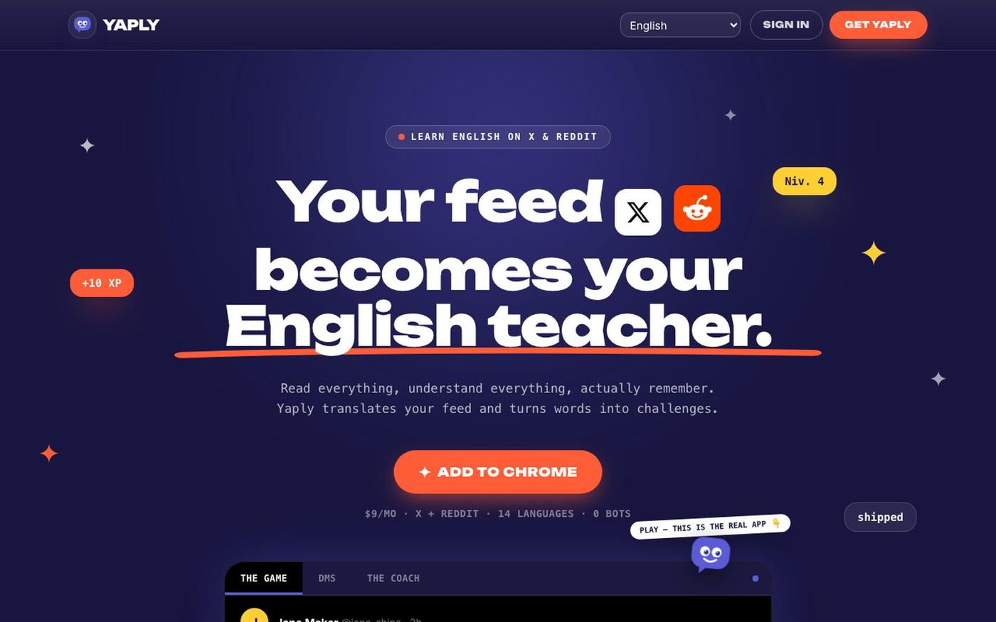 Yaply : apprendre l'anglais sur X et Reddit — screenshot