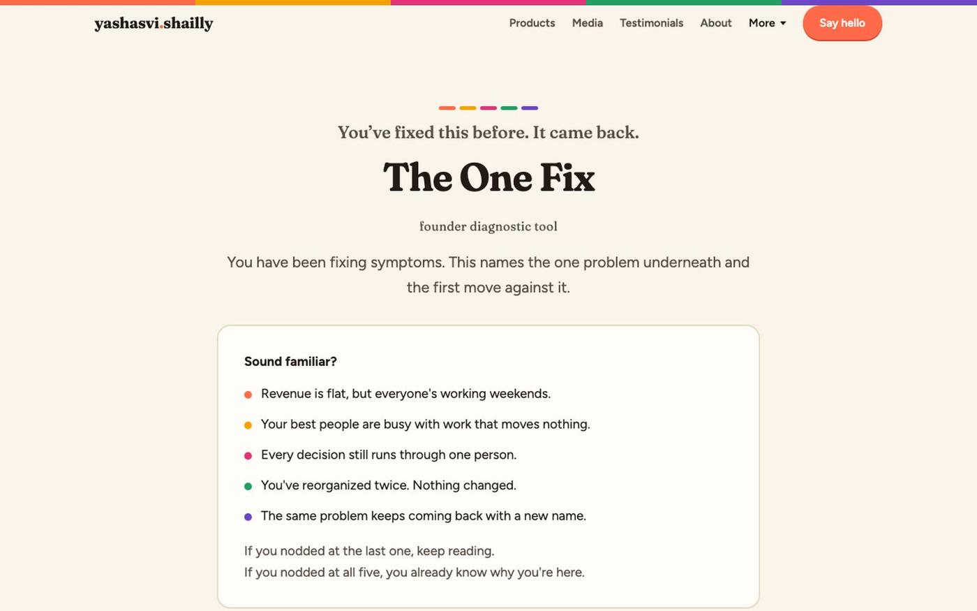The One Fix | Founder diagnostic tool — screenshot