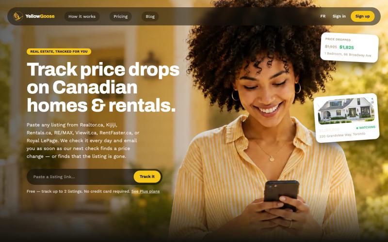 Canadian Real Estate Price Tracker & Alerts | YellowGoose — screenshot