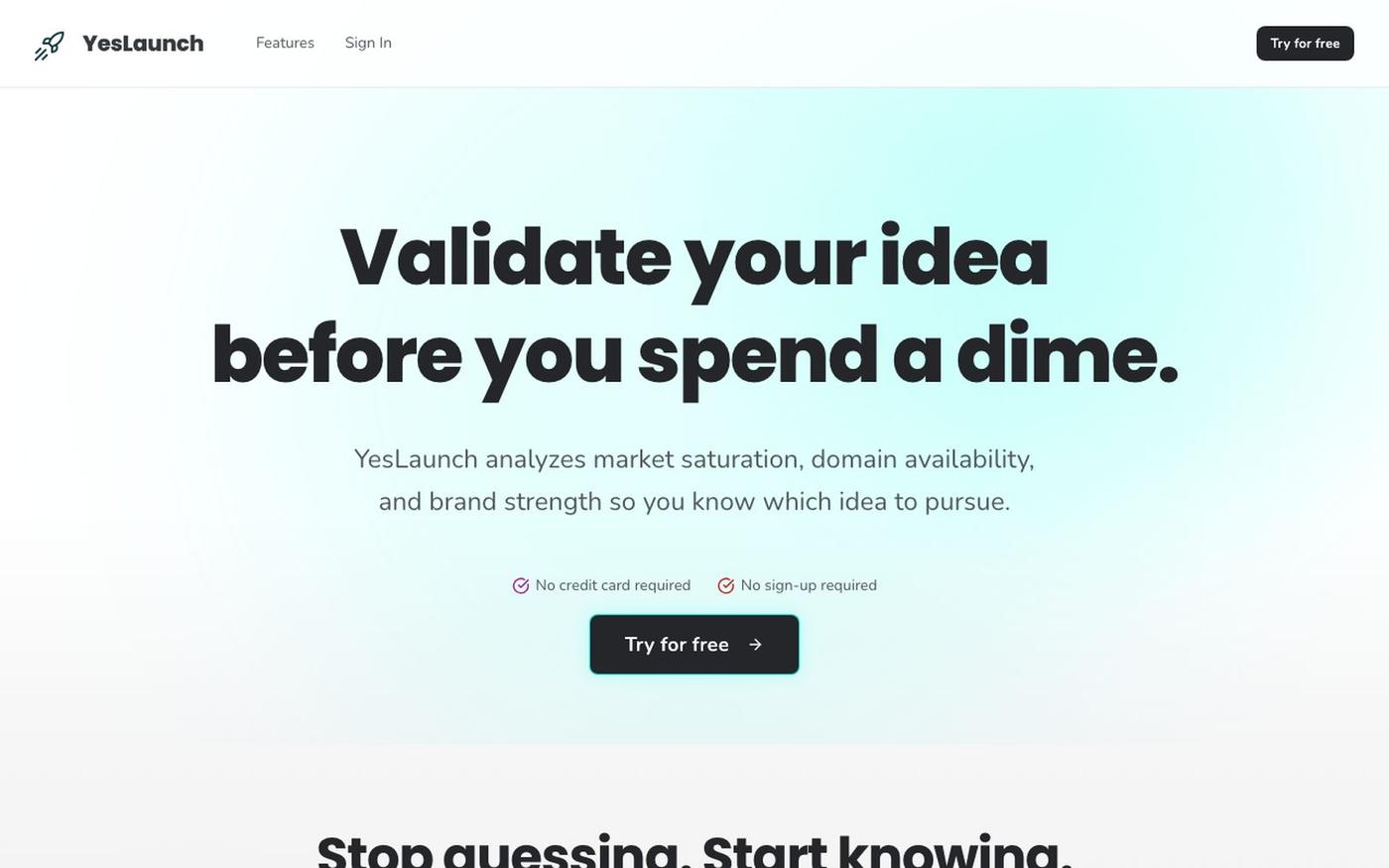 YesLaunch | Validate Your Idea Before You Spend — screenshot