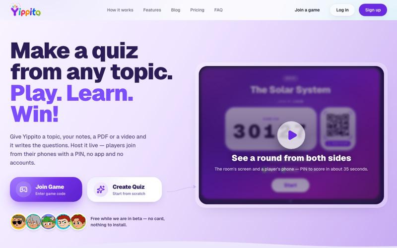 Yippito — AI Quiz Maker: Create a Quiz and Host It Live — screenshot