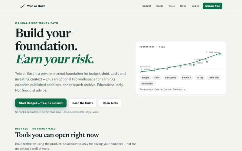 Build your foundation. Earn your risk. | Yolo or Bust — screenshot