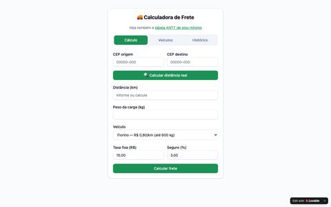 Calculadora de Frete — distância real por CEP — screenshot
