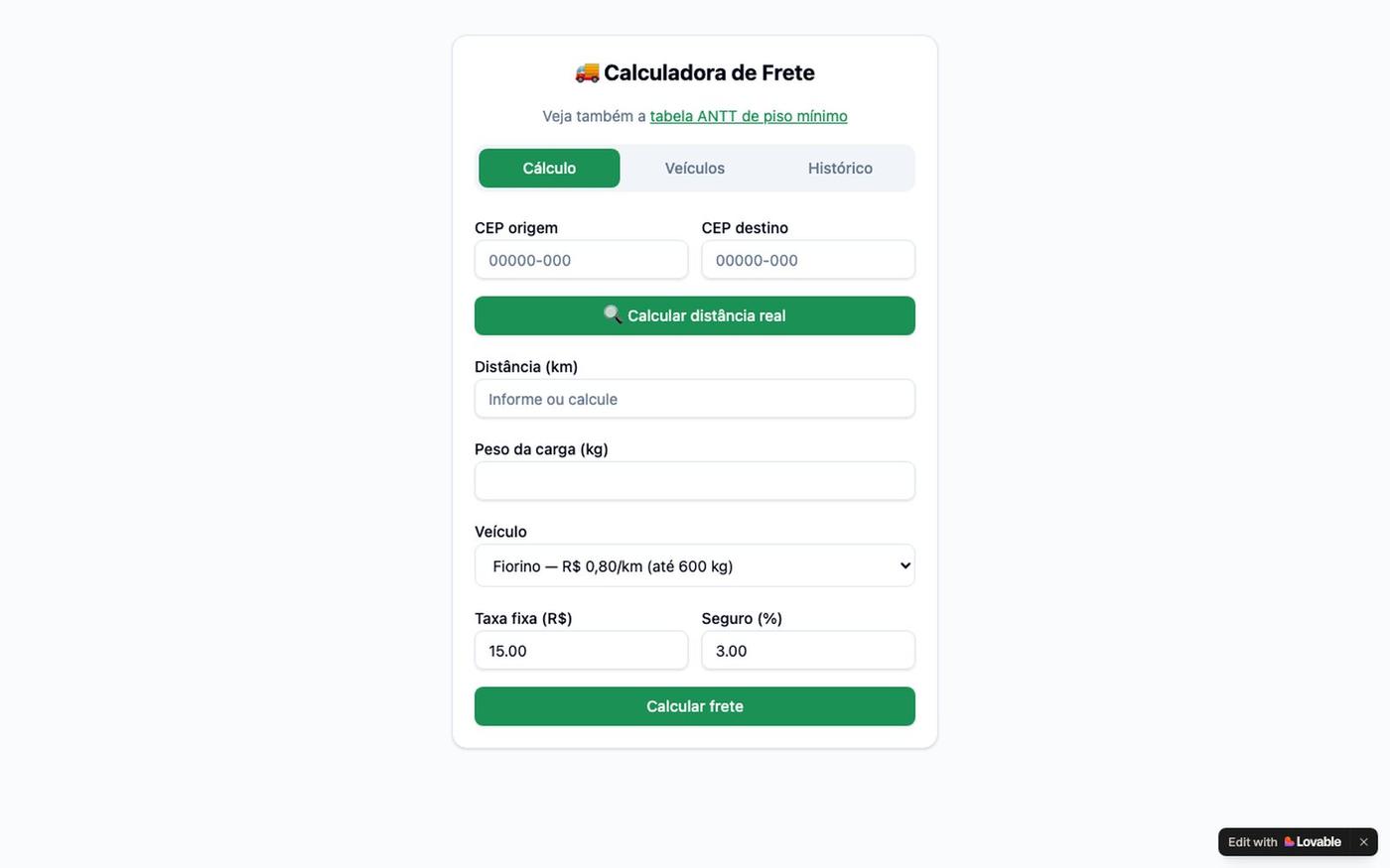 Calculadora de Frete — distância real por CEP — screenshot