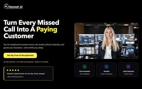 Hannah AI - AI Receptionist for Service Businesses — screenshot