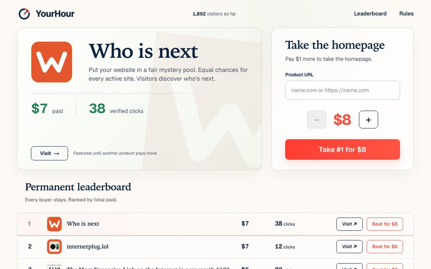 YourHour — One Product Owns the Homepage — screenshot