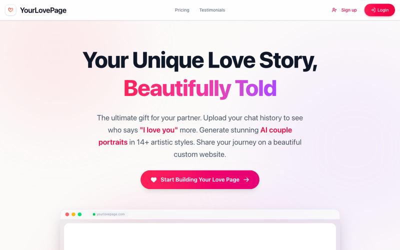 YourLovePage, A Love Website for Your Girlfriend or Boyfriend — screenshot
