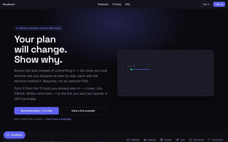 Roadmark — Visual roadmaps with branches and decisions — screenshot