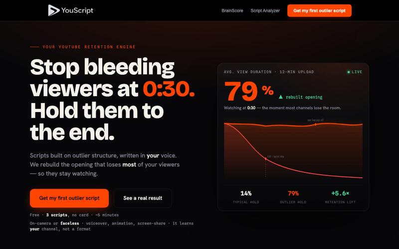 YouScript — Scripts structured like YouTube outliers — screenshot