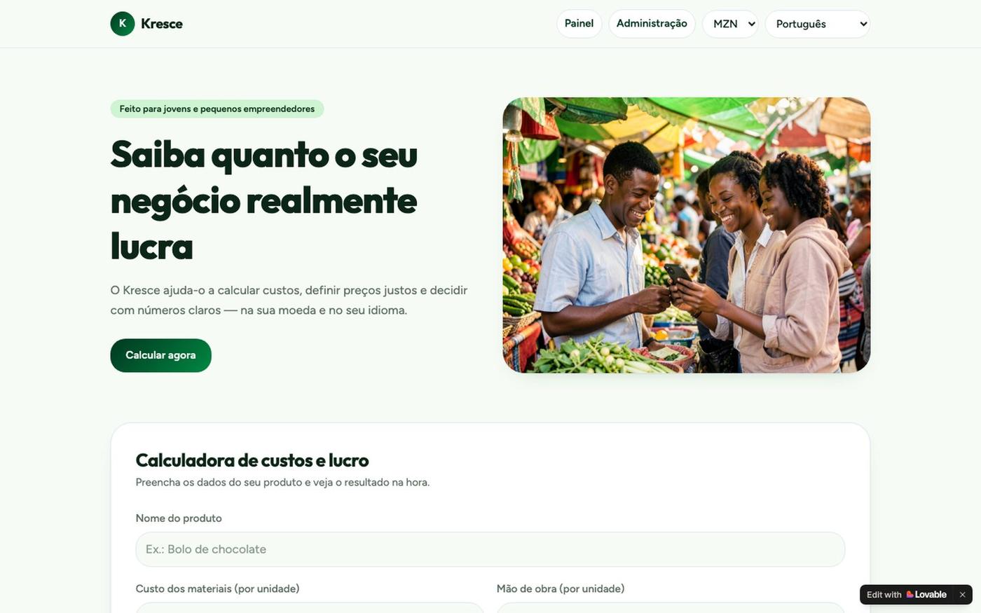 Kresce — Custos e lucros do seu negócio — screenshot