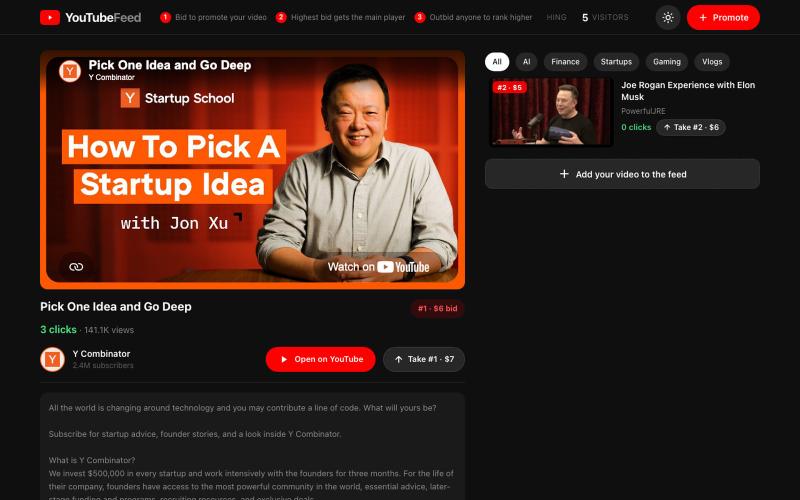 YouTubeFeed — The feed ranked by creators, not algorithms — screenshot