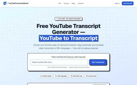 Free YouTube Transcript Generator — YouTube to Transcript | YouTubeTranscriptGen — screenshot