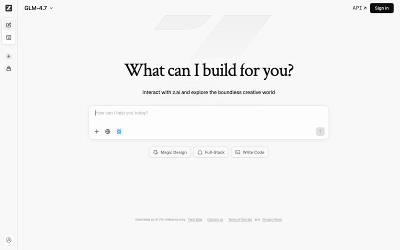Z.ai - Advanced AI Chatbot & Agent powered by GLM-5.2 — screenshot