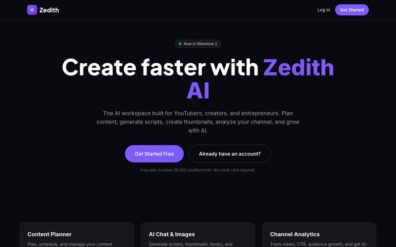 Zedith AI — AI Creator Workspace for YouTube Creators — screenshot