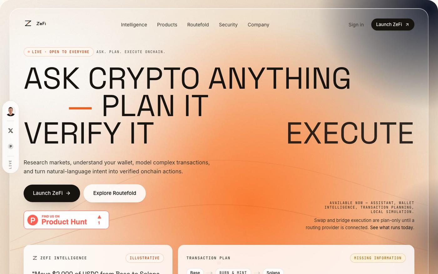 ZeFi — The AI operating system for onchain finance — screenshot