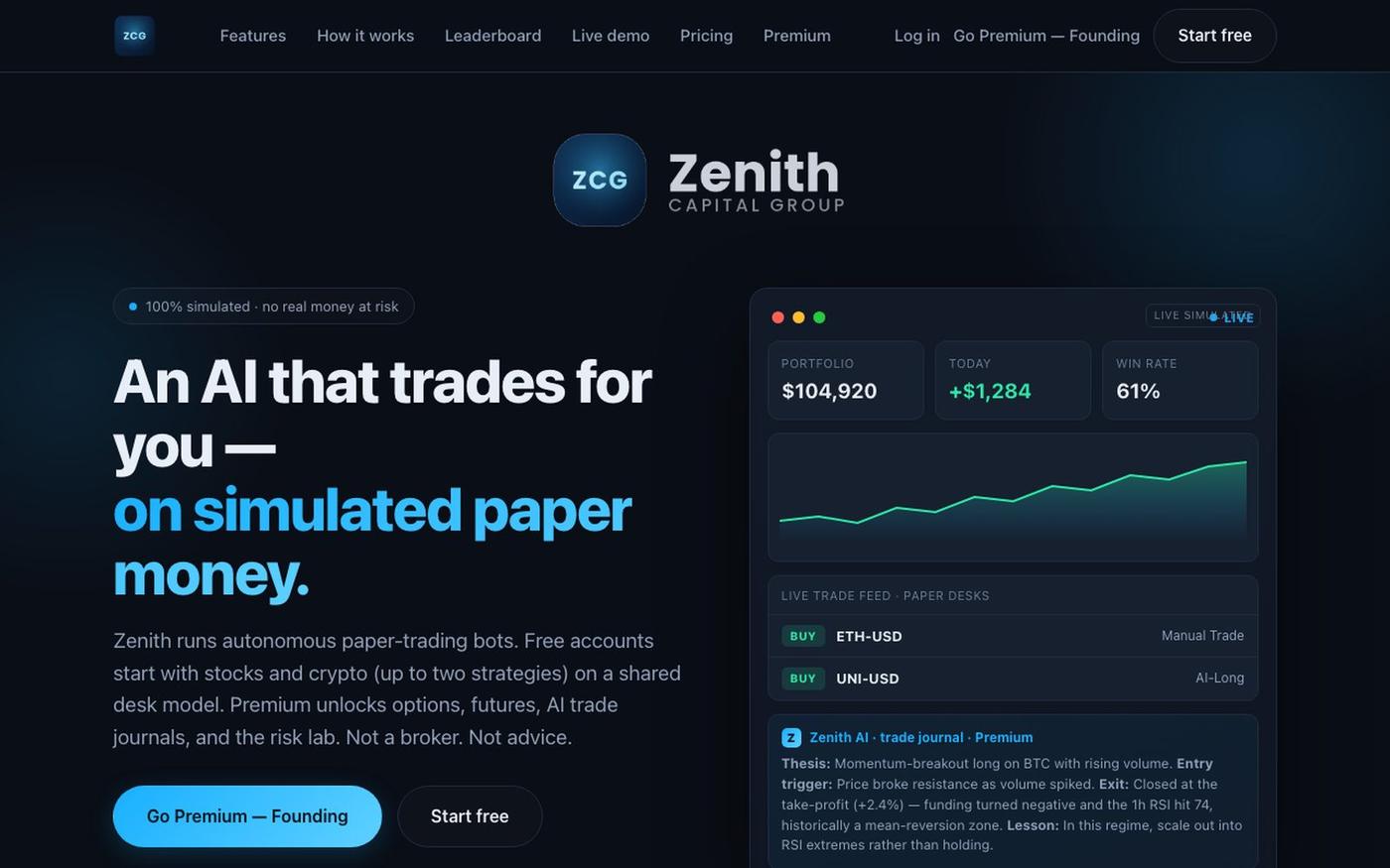 Zenith — Autonomous AI Trading Lab — screenshot