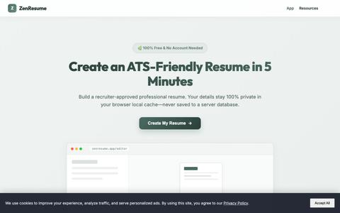 Free ATS Resume Builder [2026 Templates] | ZenResume — screenshot