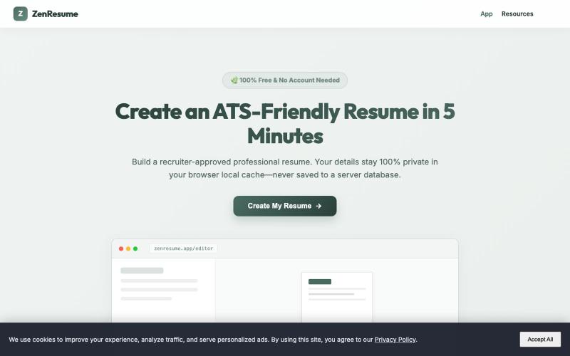 Free ATS Resume Builder [2026 Templates] | ZenResume — screenshot