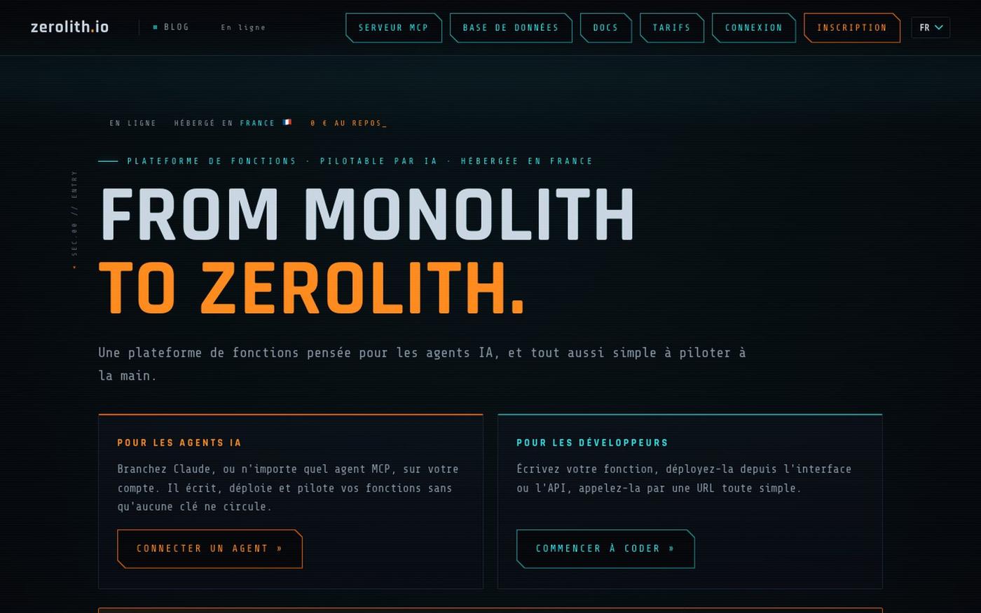 Zerolith — Déployez des fonctions. Payez ce qui s'exécute. — screenshot