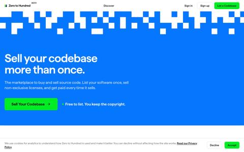 The Marketplace to Buy and Sell Source Code | Zero to Hundred — screenshot