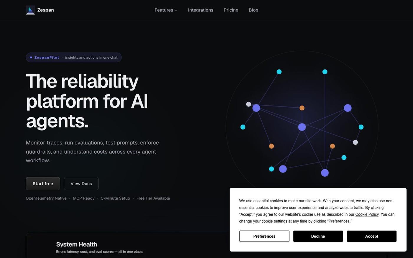 AI Agent Reliability Platform | Zespan — screenshot