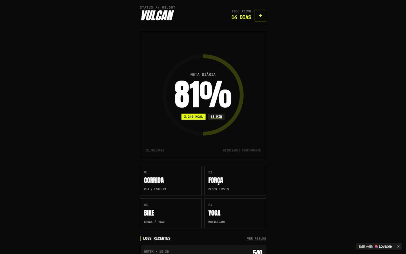 VULCAN — Rastreador de Atividades Físicas — screenshot