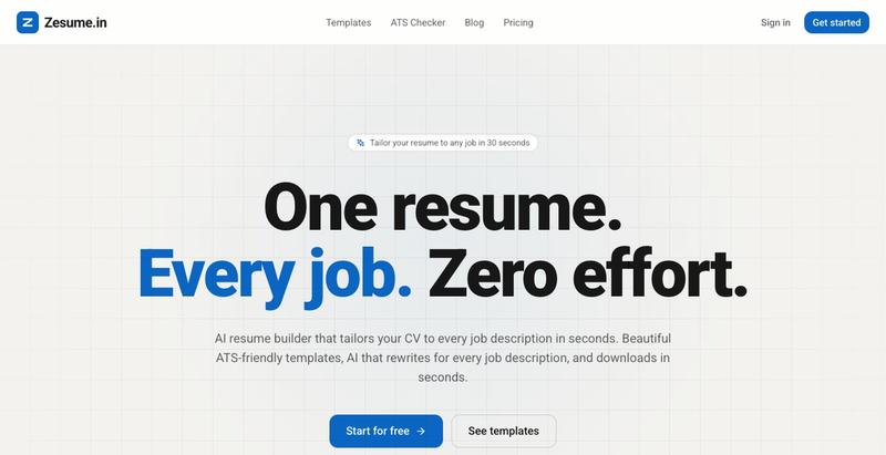 Zesume.in — One resume. Every job. Zero effort. — screenshot