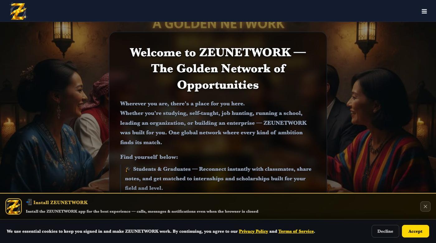 ZEUNETWORK — The Professional Network for Africa and the World — screenshot