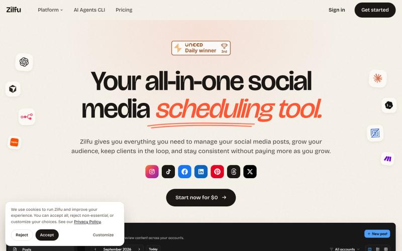 Free Social Media Scheduler — No Per-Seat Fees | Zilfu — screenshot