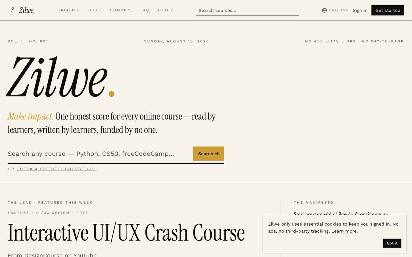 Zilwe — Outcome-based Trust Scores for online courses — screenshot