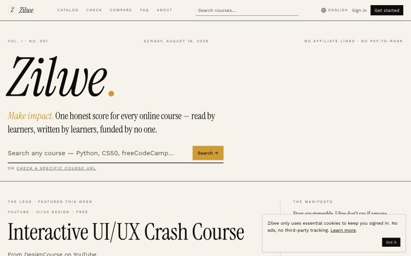 Zilwe — Outcome-based Trust Scores for online courses — screenshot