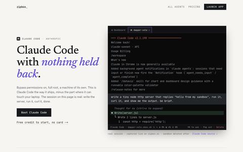 Set up Claude Code in the cloud, live in seconds · zipbox — screenshot