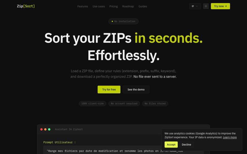 ZipSort — Free Online File Sorter & ZIP Organizer | Sort, Rename & Organize ZIP — screenshot
