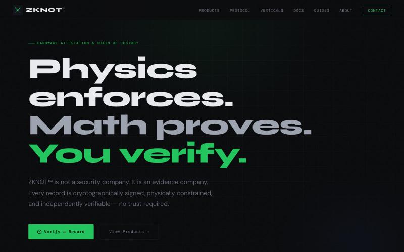 ZKNOT™ — Physics Enforces. Math Proves. You Verify. — screenshot