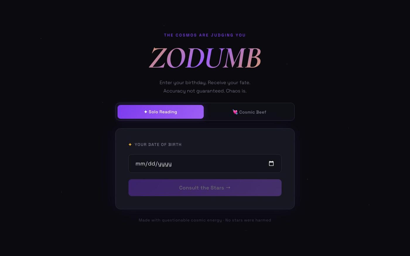 Zodumb — Funny Birthday Horoscope & Zodiac Compatibility Generator — screenshot