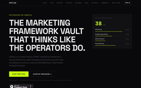 600+ B2B Marketing Frameworks — The Operator Vault | Zofloq — screenshot