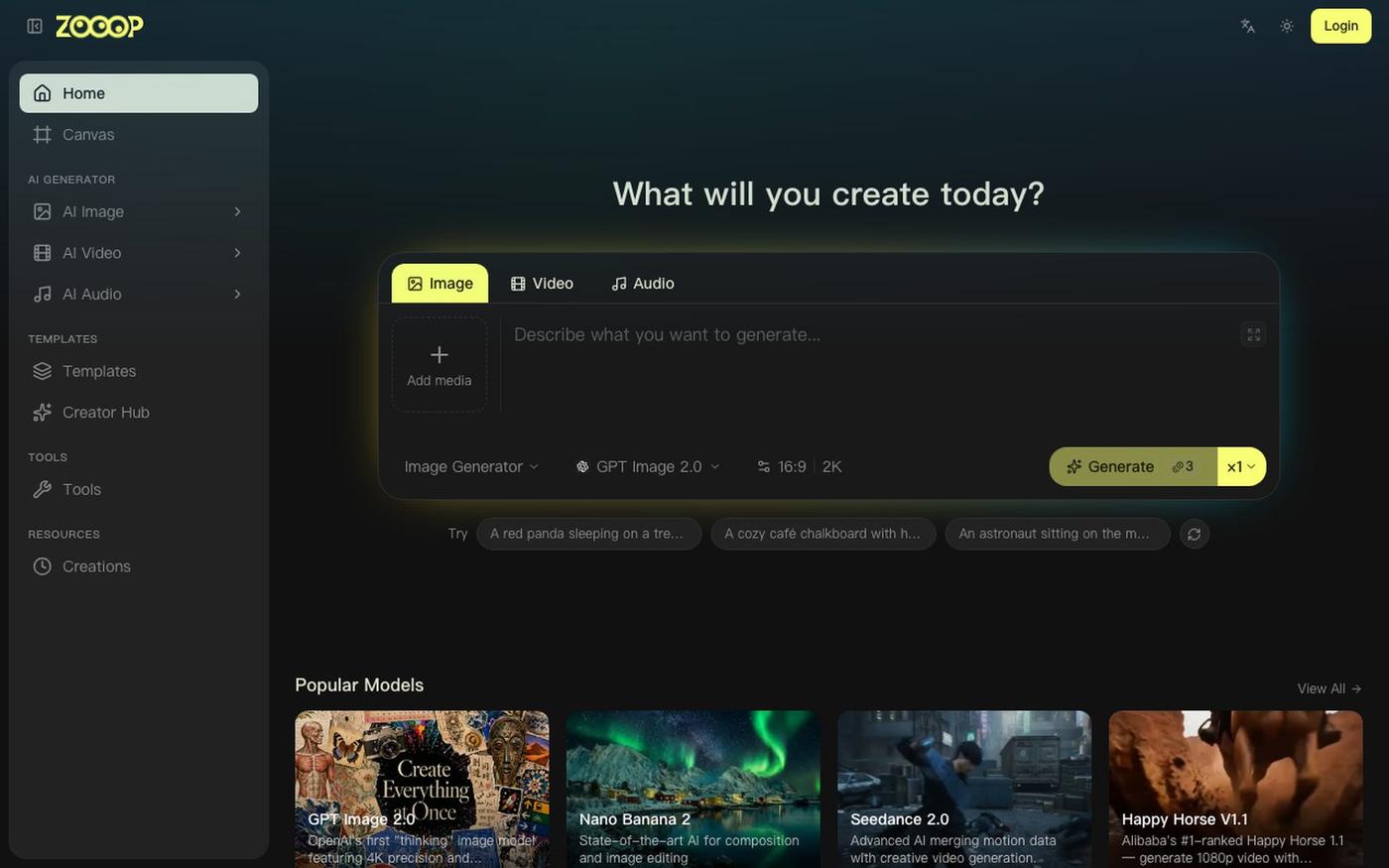 AI-native Creative Platform · ZOOOP — screenshot
