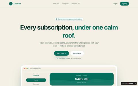 Zubtrah — Smart Subscription Management — screenshot