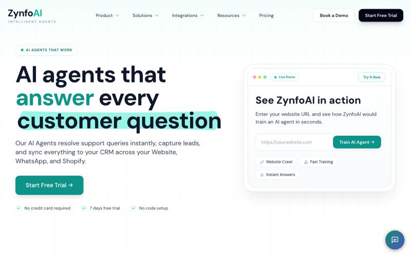 Zynfo AI — AI Agent for Customer Support & Lead Capture — screenshot