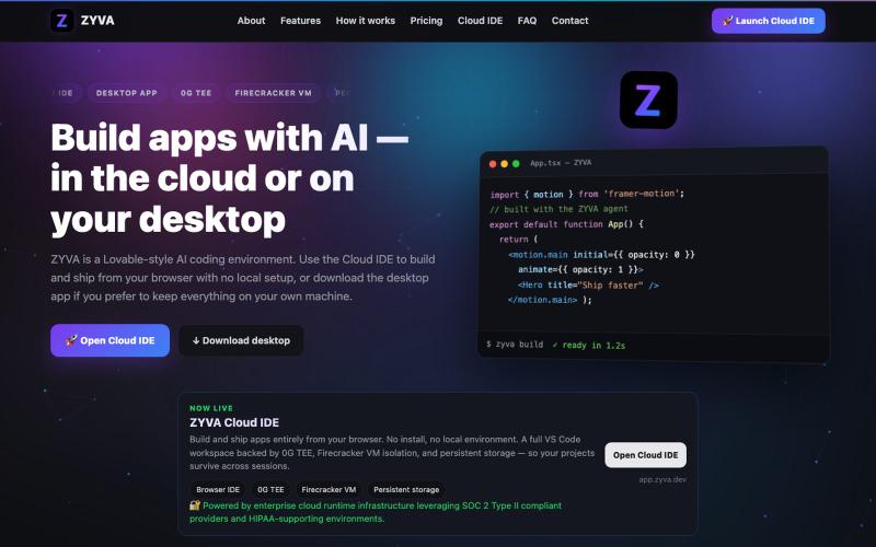 ZYVA — AI-powered IDE in the cloud and on your desktop — screenshot